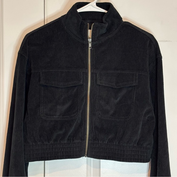 Aerie Groove On Black Ribbed Velour Flap Pocket Zip Front Jacket XS - Picture 2 of 11